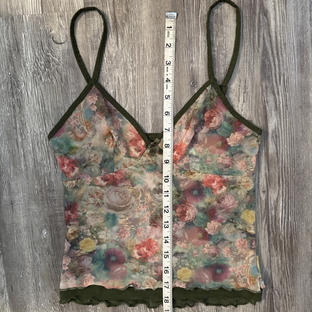 Micro Mesh Babydoll Top Size XS Y2K Fitted Floral Summer Festival Concert - Picture 8 of 9